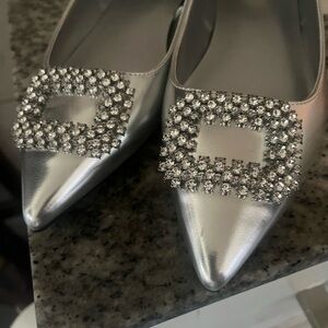 Nine West Silver Rhinestone Embellished Flats